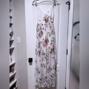 Pinky White Floral Maxi Dress with Spaghetti Straps